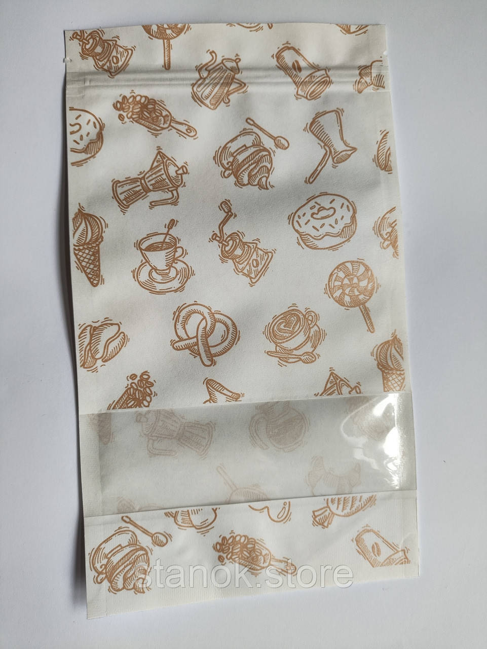 Дой-пак 140х240 білий крафт (250г) + вікно + друк zip-замок дно, фото 1