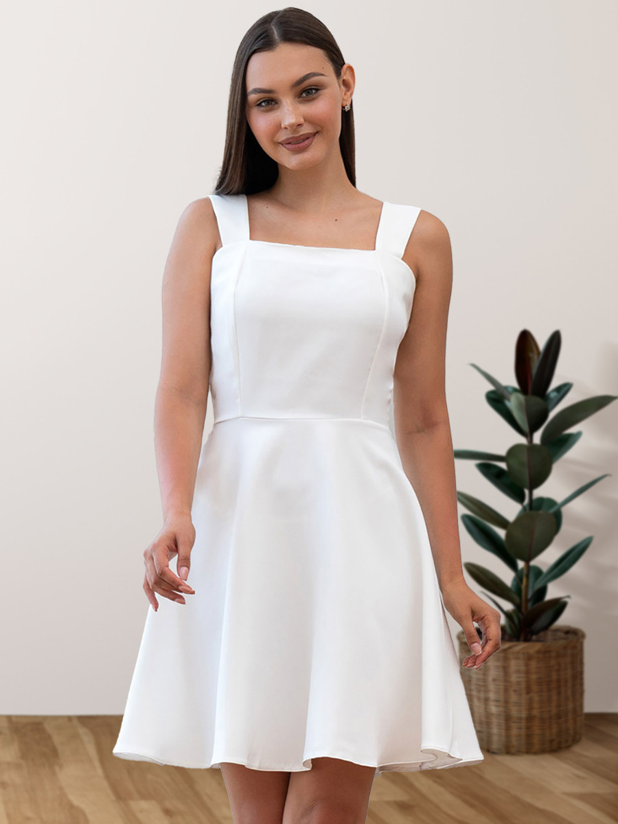 Коктейльне універсальне лаконічне плаття-міні, біле, айворі, фото 1