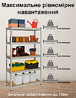 Стелаж 4Р StrongShelf 150X70X30см оцинкований 5 полиць МДФ загальне навантаження до 750 кг для складу комори гараж, фото 5