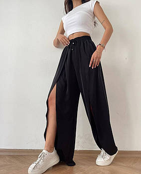 Жіночі штани з розрізами чорний 42-44, 46-48