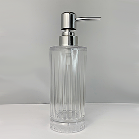 Флакон пластиковий прозорий 300 мл горло 28 мм PET хрусталевої форми з сріблястим дозатором