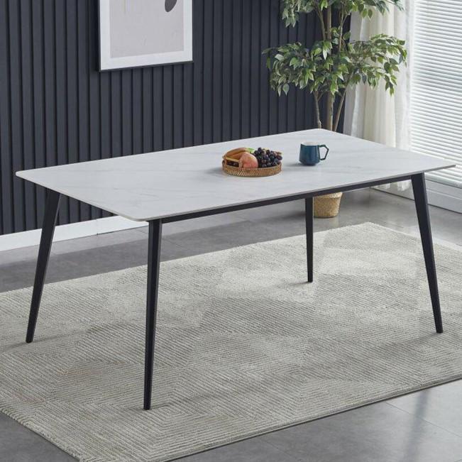 Стіл обідній SABA CERAMIC 130*70 Білий глянець / Чорний каркас, стильний стіл для кухні на метал ніжках, фото 1