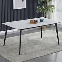 Стіл обідній SABA CERAMIC 130*70 Білий глянець / Чорний каркас, стильний стіл для кухні на метал ніжках