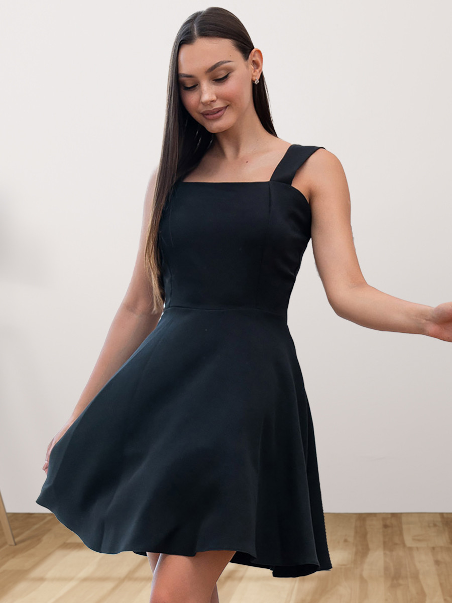 Коктейльне молодіжне коротке плаття-міні на широких бретелях, чорне, фото 1