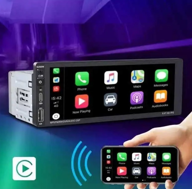 Мультимедійна автомагнітола з сенсорним екраном 6288W 1DIN HD 6.9" IPS 720P MicroSD 1/32GB, фото 1