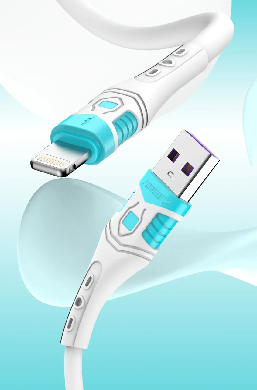 Кабель ANSTY Z-036-I Lightning Silicone 5A 1M White, фото 1