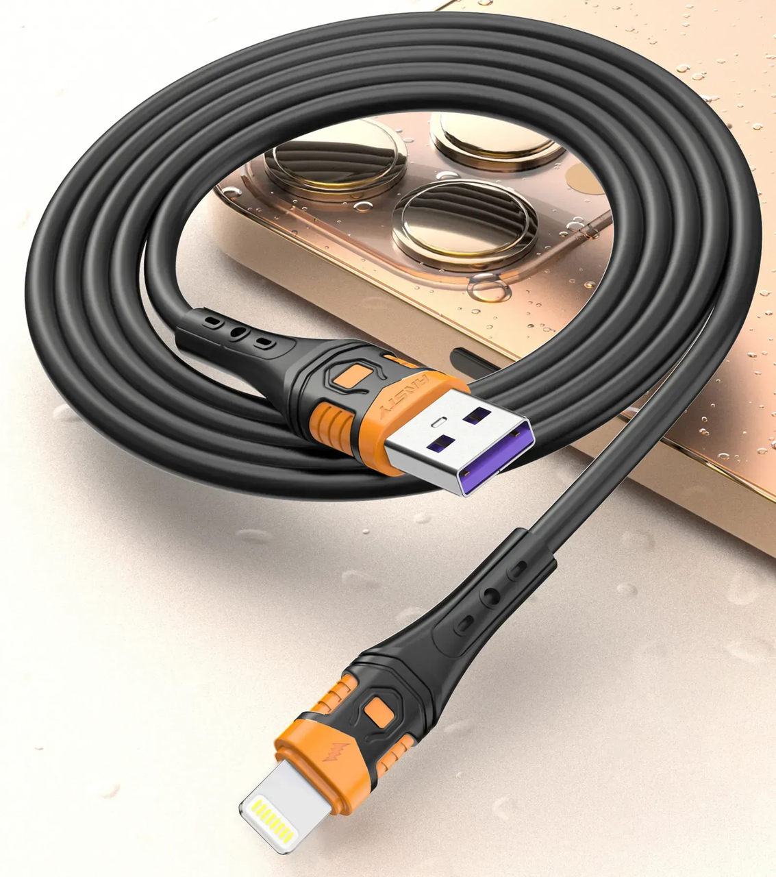 Кабель ANSTY Z-036-I Lightning Silicone 5A 1M Black, фото 1