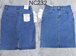 Джинсова спідниця жіноча класична, довжина до коліна, високий пояс повномірні розміри від 46 до 50, фото 4