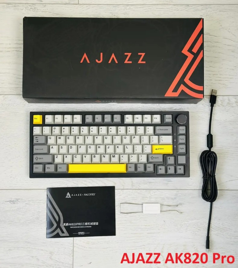 Клавіатура бездротова механічна AJAZZ AK820 Pro для ПК і ноутбука з TFT дисплеєм RGB підсвіткою hot-swap чорна сіра 75% розкладка, фото 1