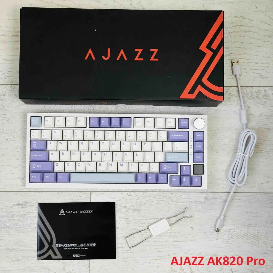 Клавіатура механічна бездротова AJAZZ AK820 Prо з TFT дисплеєм RGB підсвіткою hot-swap Bluetooth 5.1 біло-фіолетова 75%, фото 1