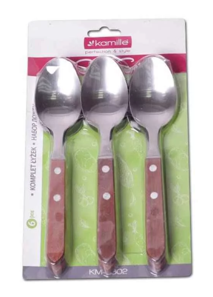 Набір ложок 6 предметів із нержавіючої сталі з дерев'яними ручками