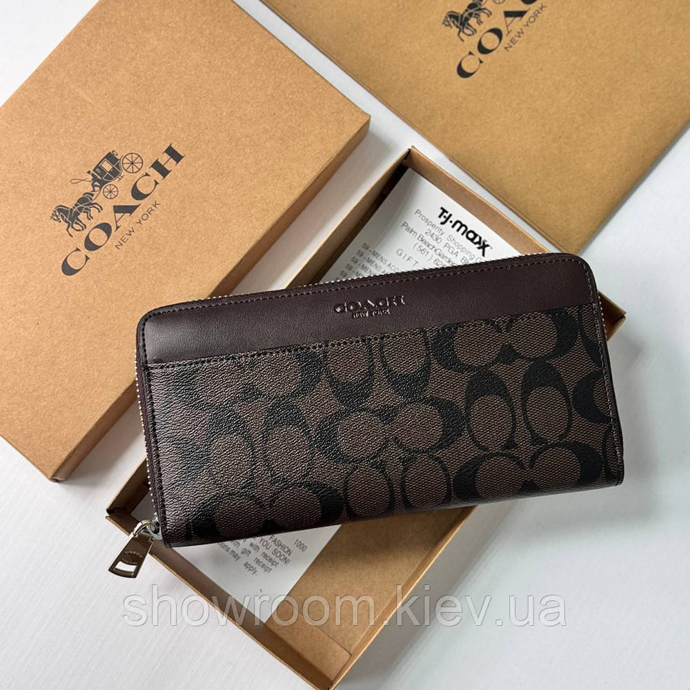 Чоловічий брендовий гаманець на блискавці Coach (1380) brown, фото 1