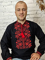 Чорна чоловіча вишиванка із домотканого полотна