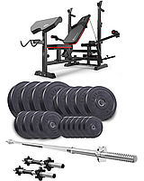 Набір Elitum Titan 89кг з лавою HS-1075 Pro, штангою та гантелями