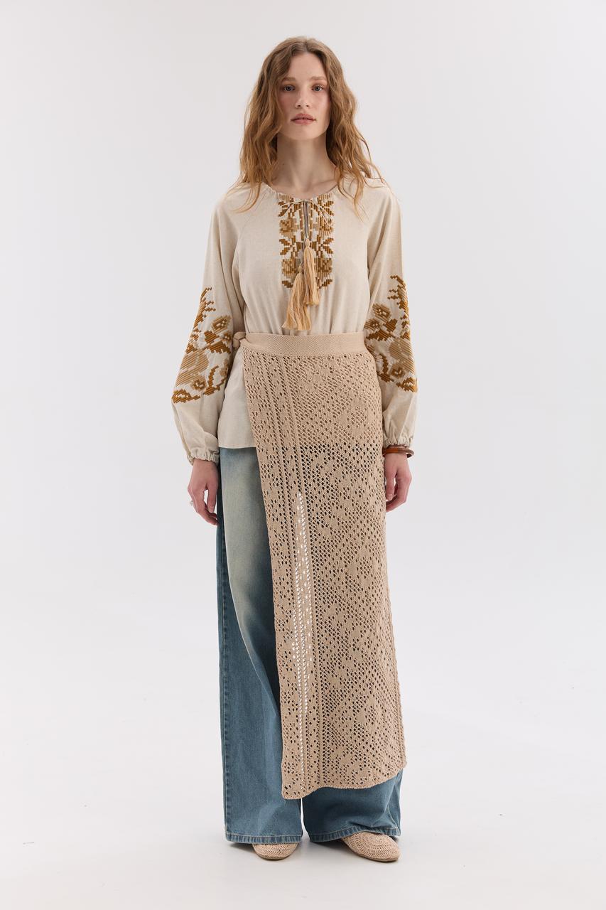 Жіночий в'язаний фартух "Серпанок" (90 см)