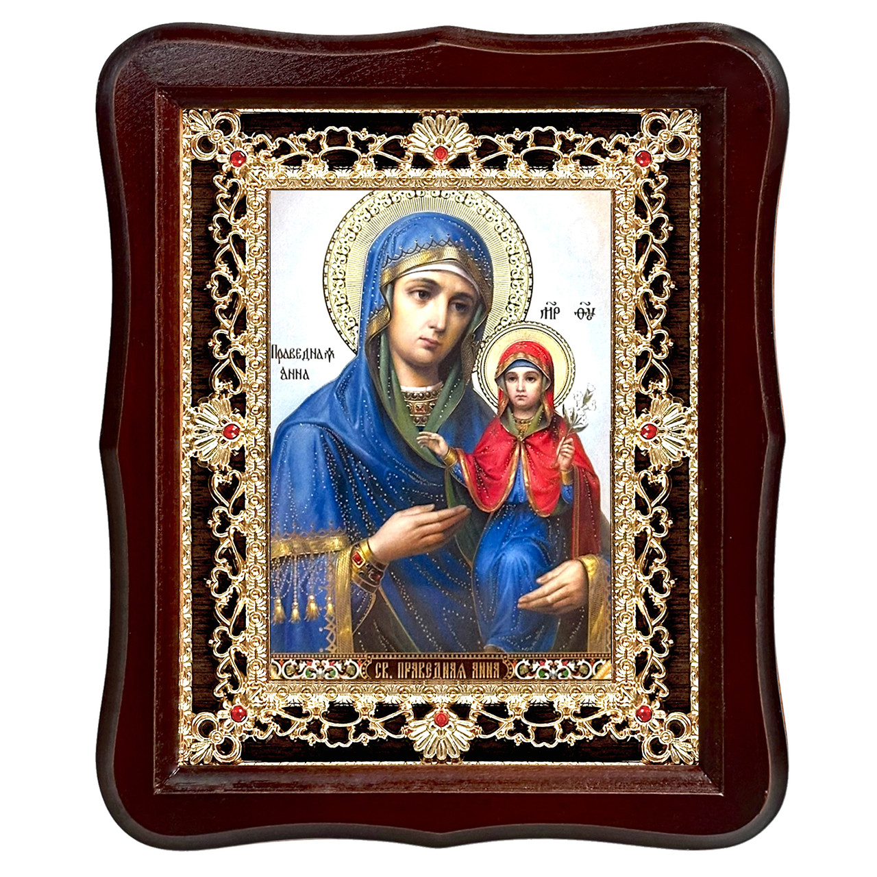 Ікона Анна свята праведниця, лик 15х18 см, у темному дерев'яному кіоті з камінням, фото 1