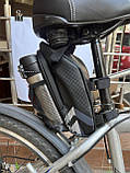 Підсідельна велосипедна сумка з вбудованим габаритним ліхтарем і кишенею для фляги (чорна), фото 6