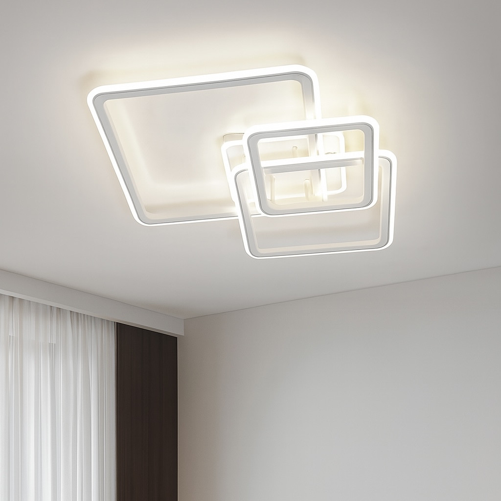 Квадратна Led люстра до 20 м² з пультом управління 90Wt біла (SONNE 90W 4S-WHITE/CHROME), фото 1