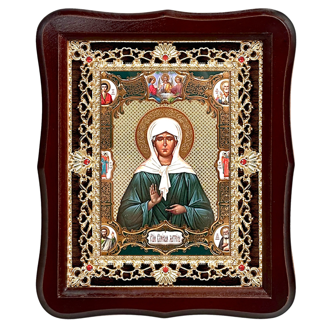 Ікона Блаженна Матрона свята,
 лік 15х18 см, у темному дерев'яному кіоті з камінням, фото 1