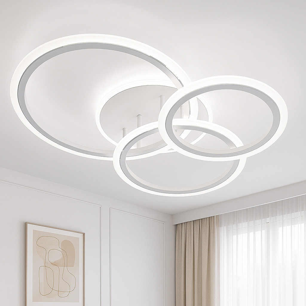 Кругла Led люстра 20 м² з пультом управління біла (SONNE 90W 4R WHITE/CHROME), фото 1