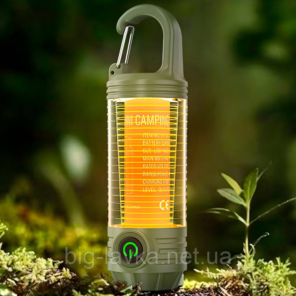 Триколірний світлодіодний ретро-ліхтар для кемпінгу із зарядкою Type-C  Зелений, фото 1