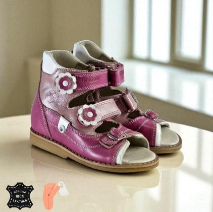 Дитячі шкіряні антиварусні босоніжки на липучках для лікування варусної деформації 25 розмір, фото 1