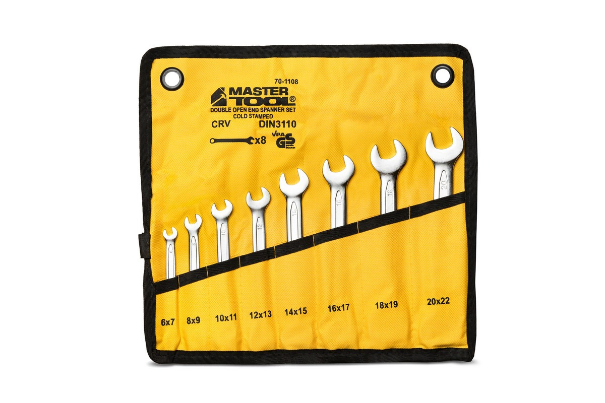 Ключі ріжкові MASTERTOOL PROFI COLD STAMPED набір 8 шт (6х7-20х22 мм) CrV DIN3110 70-1108, фото 1