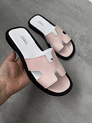 Шльопанці шкіряні пудра 37 розмір