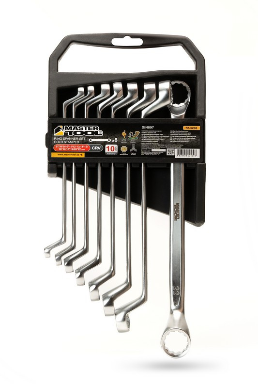 Ключі накидні MASTERTOOL COLD STAMPED набір 8 шт (6х7-20х22 мм) CrV DIN897 72-3208, фото 1
