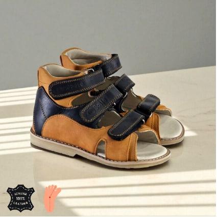 Дитячі шкіряні антиварусні босоніжки на липучках для лікування варусної деформації 30 розмір, фото 1