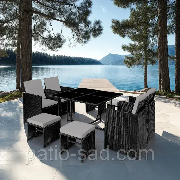 Високоякісний комплект із ротанга Biltao чорно-сірий, фото 1