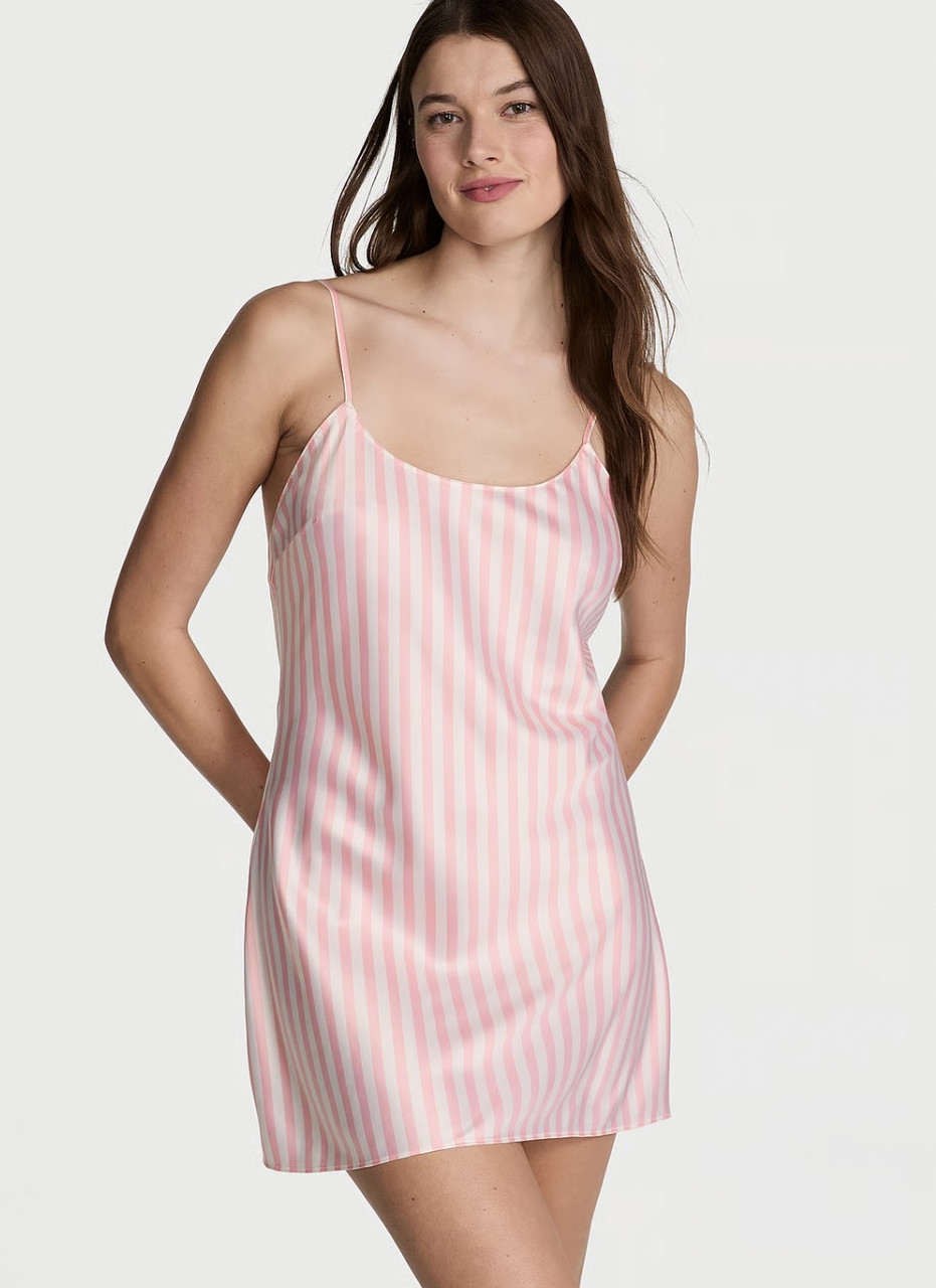 Пеньюар сатиновий в рожеву смужку Victoria’s Secret, оригінал, фото 1