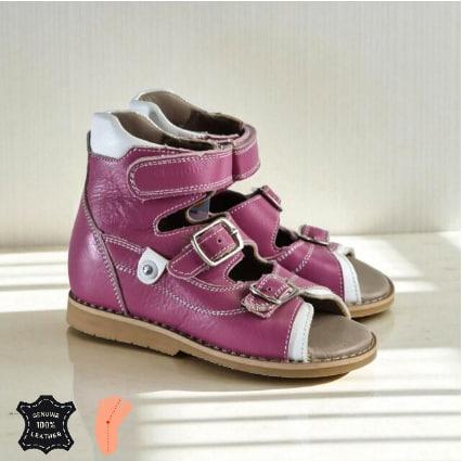 Дитячі шкіряні антиварусні босоніжки на липучках для лікування варусної деформації 32 розмір, фото 1