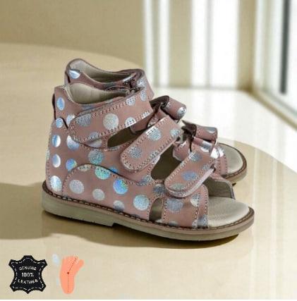 Дитячі рожеві ортопедичні шкіряні антиварусні босоніжки на липучках рожевого кольору 27 розмір, фото 1