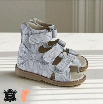 Дитячі шкіряні антиварусні босоніжки на липучках для лікування варусної деформації 23 розмір, фото 1