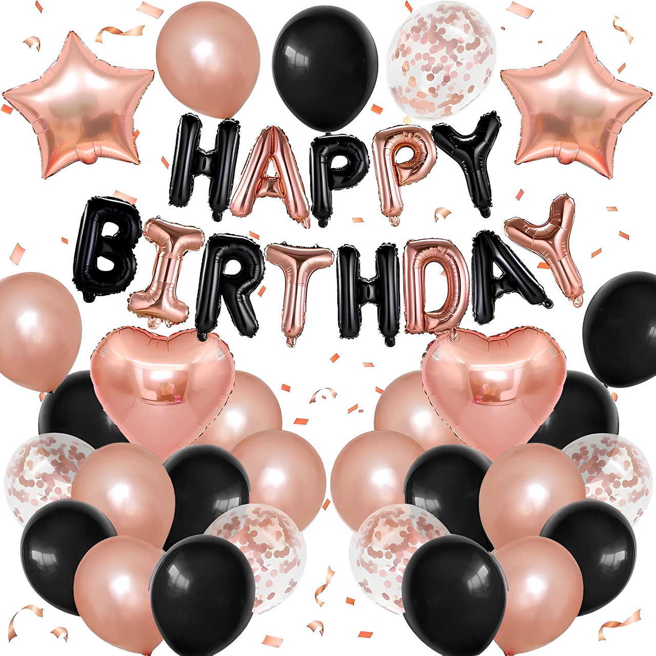 Набір із кульок Happy Birthday | Рожеве золото Чорний