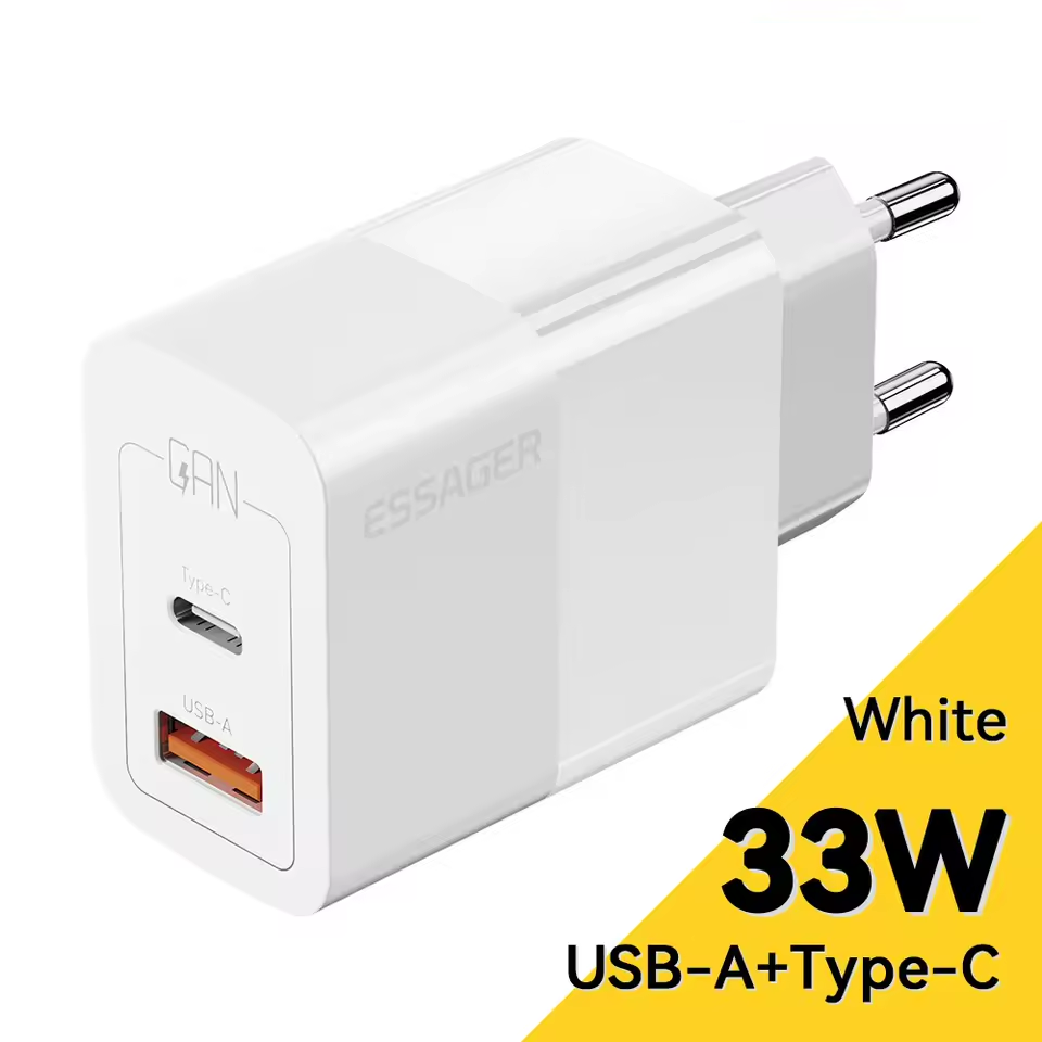 Зарядний пристрій ESSAGER GAN 33W USB-C+USB-A White, фото 1