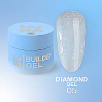 Гель Diamond Gel LunaMoon з блискітками №5 (Сніжне сяйво), для вирівнювання та нарощування нігтів, 15 мл.