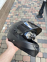 Черный матовый Мото Шлем с тонироваными очками и визором в комплекте интеграл