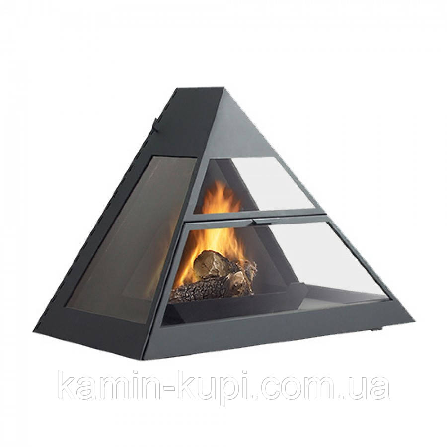 Трикутний пристінний камін дров'яний підвісний Traforart Admeto Frontal задній димохід, фото 1