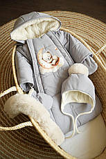 Зимовий дитячий теплий комбінезон для новонародженого з шапочкою 0-6 міс комбінезон-мішечок на виписку, фото 2
