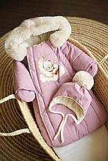 Зимовий дитячий теплий комбінезон для новонародженого з шапочкою 0-6 міс комбінезон-мішечок на виписку, фото 4