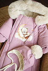 Зимовий дитячий теплий комбінезон для новонародженого з шапочкою 0-6 міс комбінезон-мішечок на виписку, фото 4