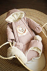 Зимовий дитячий теплий комбінезон для новонародженого з шапочкою 0-6 міс комбінезон-мішечок на виписку, фото 2