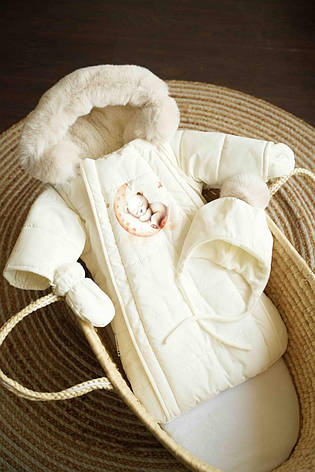 Зимовий дитячий теплий комбінезон для новонародженого з шапочкою 0-6 міс комбінезон-мішечок на виписку, фото 1