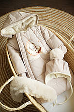 Зимовий дитячий теплий комбінезон для новонародженого з шапочкою 0-6 міс комбінезон-мішечок на виписку, фото 5