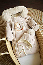 Зимовий дитячий теплий комбінезон для новонародженого з шапочкою 0-6 міс комбінезон-мішечок на виписку, фото 5