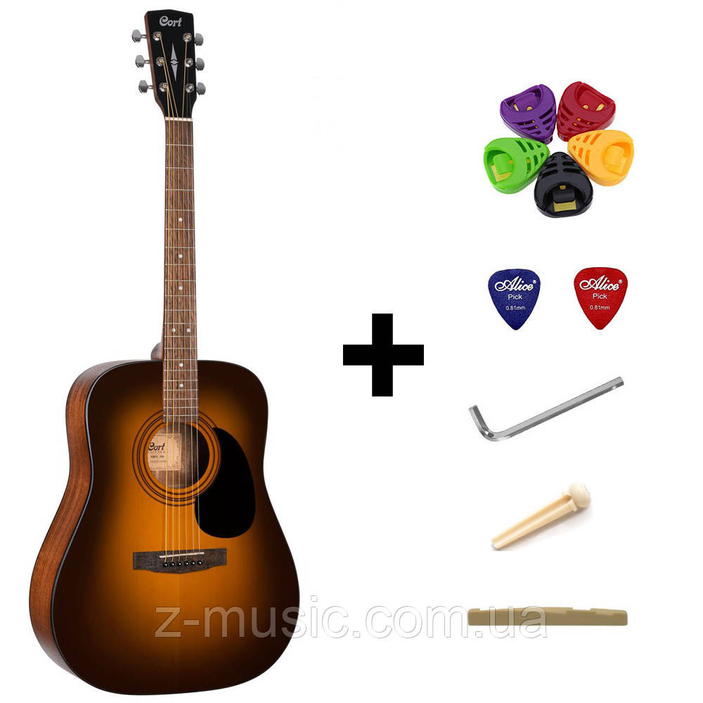 Гітара акустична CORT AD810 (Satin Sunburst) + поріжок, затискач, скарбничка та 2 медіатори, фото 1