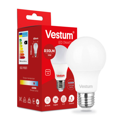 Лампочка Vestum LED A60 10W 6500K 220V E27 (1-VS-1114)