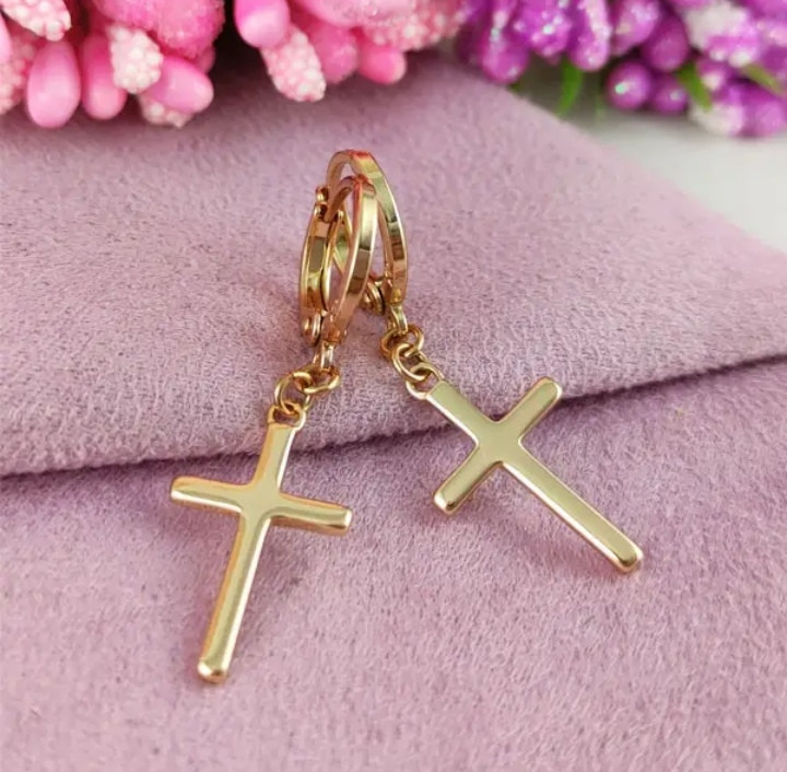 Сережки хрестики медзолото, фото 1